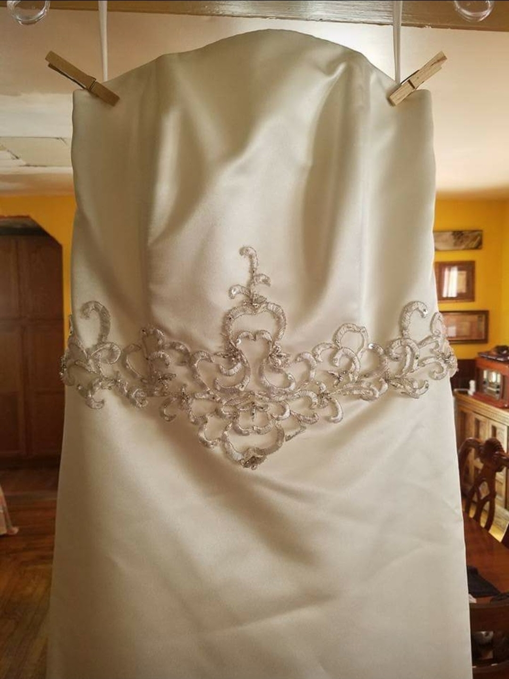 Strapless Ivory Satin Dress with Beaded Embellishment